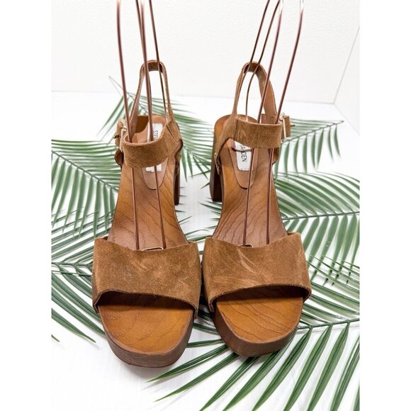 Steve Madden Women's Brown Buena—Bueno Wooden Strappy Block Heel Sandals Size 10 - Picture 2 of 12